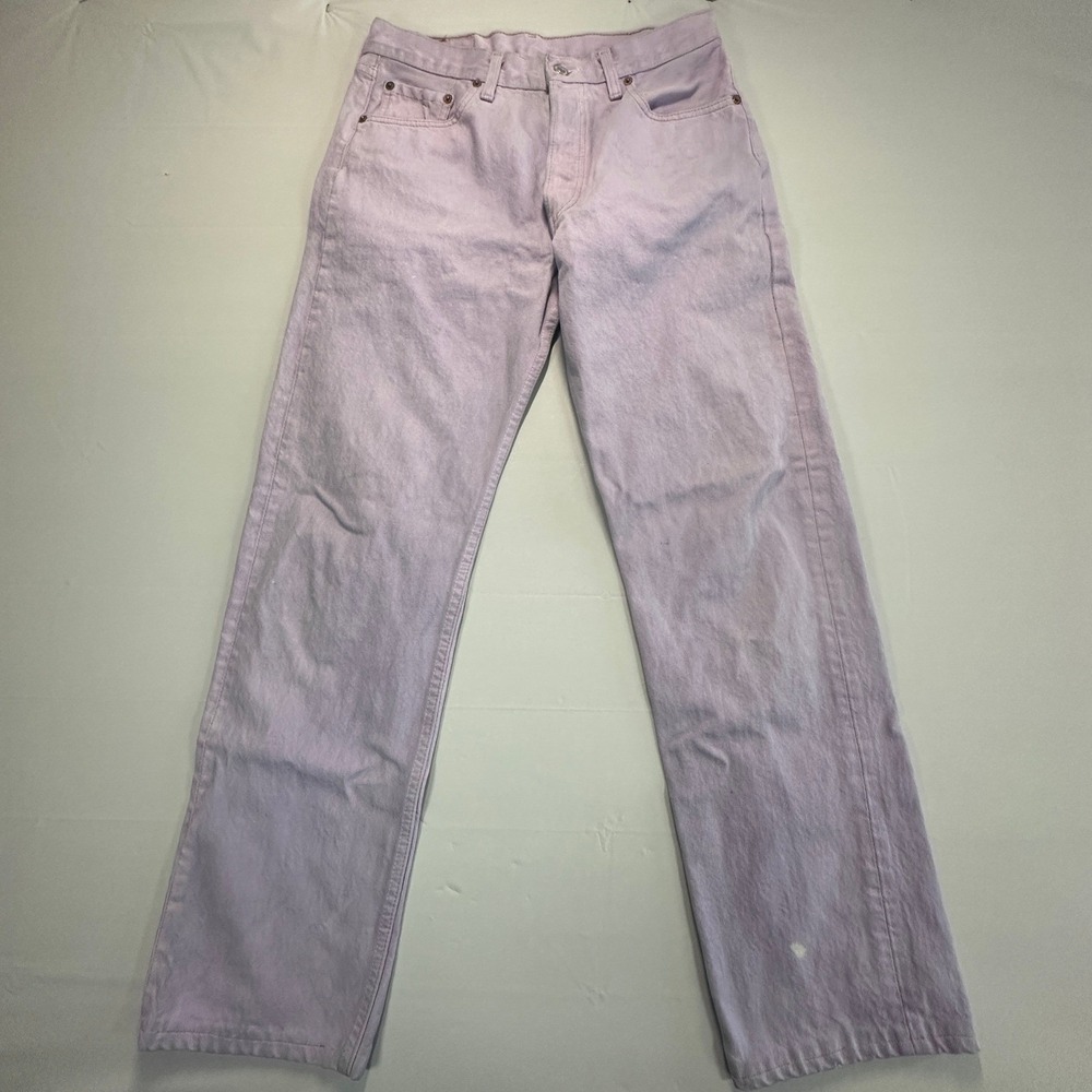 Vintage Levis 501 Men 31x34 Purple Lavender Straight Denim Jeans Made in USA 90s